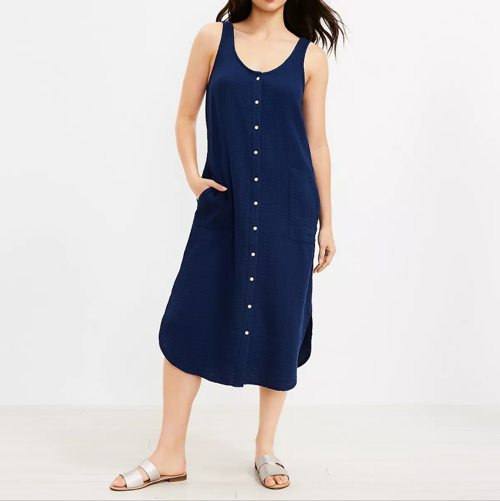 Lou & Grey Triple Cloth Shirtdress - Medium, Blue